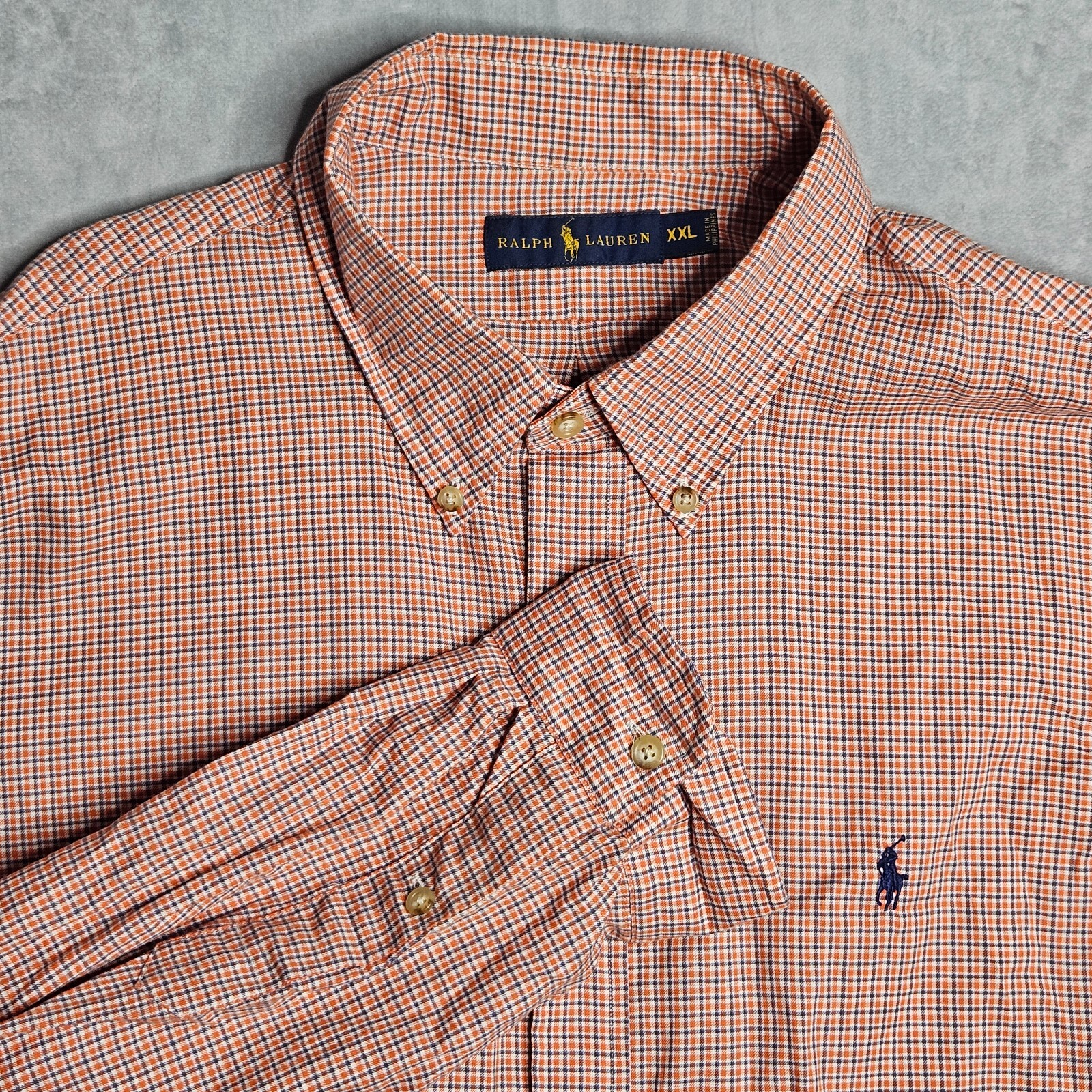 Polo Ralph Lauren camicia uomo XXL arancione a quadri bottoni business causale pony