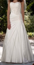 Satin Strapless Wedding Dress with Beaded Bodice, white, long length size 4