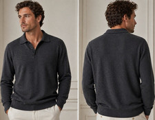 Sette Ponti Italy Merino Wool Polo Sweater Men M Gray Luxury Knit Made in Italy