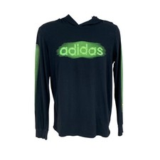 Adidas Youth T-Shirt Knit Pullover Hoodie Black Size XL 18-20 Neon Green Logo LS