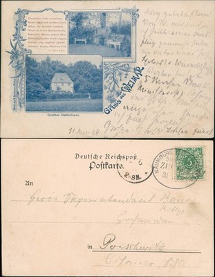 Ansichtskarte Weimar 2 Bild Goethes Gartenhaus 1898  Bahnpoststempel