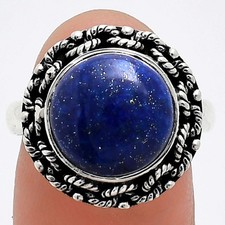 Natural Lapis Lazuli 925 Sterling Silver Ring Size 8 Blue Gemstone R-1266
