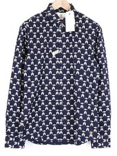 Scotch  Soda Ams Couture Men's Shirt M Slim Navy Blue Stretch Cotton Pattern