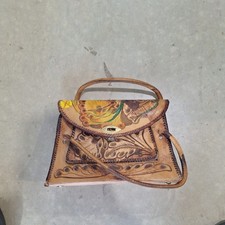 Vintage Hand Tooled Leather Purse Floral Design Classic Handbag 70's