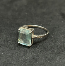 925 Sterling CZ Light Aqua Blue Topaz Ring 10.2mm Sz 7 - 2.1g