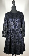 Blue Lined Black Lace Long Sleeve Size 8P Knee Length Women's Dress New with tag