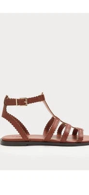 M&S Leather Scallop Edge Flat Gladiator Sandals Size 5 - BNWT £50.00 - Image 1 of 4