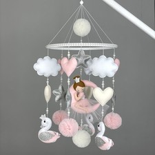 Baby mobile girl Ballerina nursery decor Swan crib toys Felt hanging princess