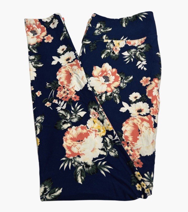 LuLaRoe Leggings TC Tall Curvy Floral BLUE PINK Rose Peony Flower