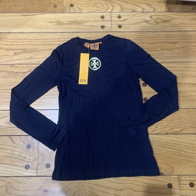 Tory Burch Fallon Tee Long Sleeve Navy Blue Women's XS New with Tags