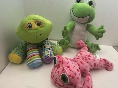 Frog Plush Collectors Lot Of 3/Green & Pink 10  Big Sparkle Eyes 