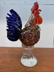 Vintage Large Murano Hand Blown Glass Crowing Rooster Red Yell Blue CV JD
