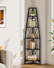 5-Tier Corner Shelf, Corner Bookshelf, Ladder Shelf, Floor Standing Storage R...