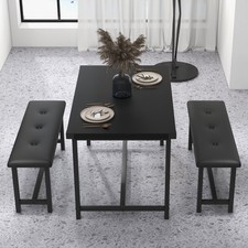 Aptliton 4 Person Kitchen Table Set with 2 Upholstered Benches Compact Dining