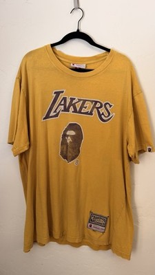 BAPE x Mitchell & Ness Lakers T Shirt XL Faded Distressed Vintage XL