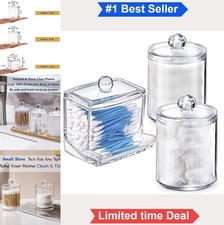 Clear Plastic Cotton Swab Holder Canister Acrylic Qtip Dispenser Bathroom