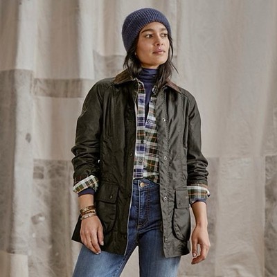 Barbour Beadnell Waxed Cotton Jacket Olive Size 4