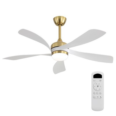 Gold+White,52inch Ceiling Fan,Reversible 6 Speeds Adjustable,Modern Dimmable LED