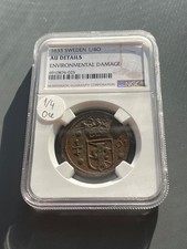 SWEDEN. Christina Copper 1/4 Ore, 1635, NGC AU Details. Big coin, 10.6 g 30 mm.