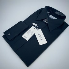 Eton Dress Shirt Mens L 16 - 41 Black Fine Twill Stretch Contemporary Fit Formal