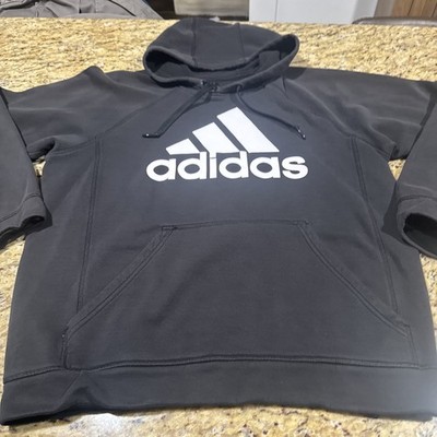 Adidas Hoodie Men Medium Black Sweatshirt Spell Out Logo Pullover Sweater Cpix