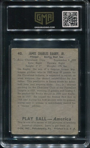 1939 Play Ball R334 #40 Jim Bagby Boston Red Sox - Rookie Card - GMA 3.5 VG+ - Picture 2 of 2