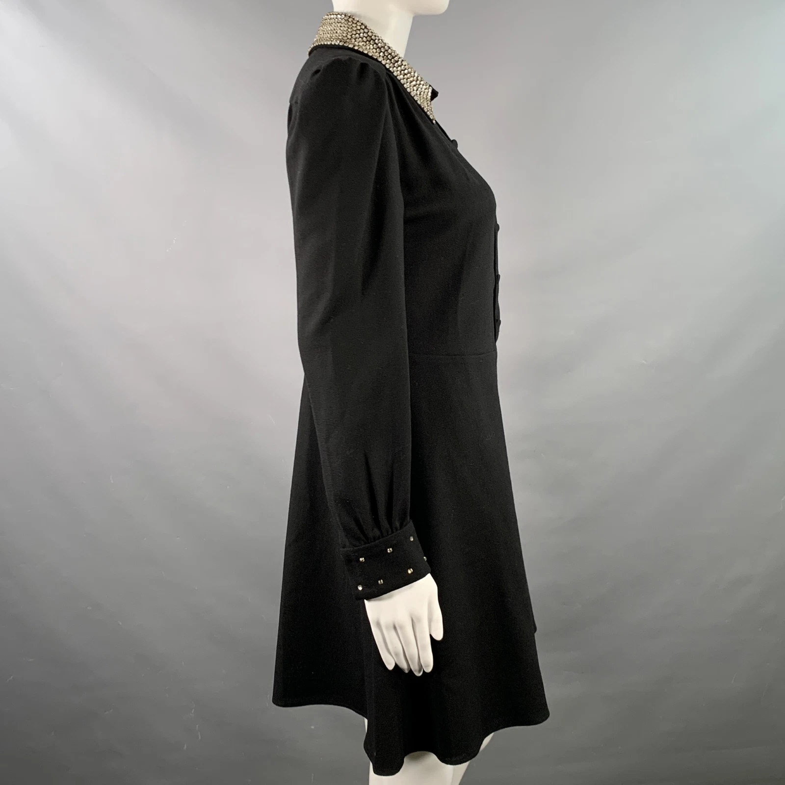 SAINT LAURENT (YSL) Abito manica lunga SAINT LAURENT taglia 8 nero oro lana crepe strass