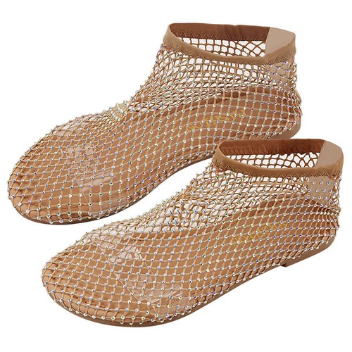 Scarpe basse comode in rete gemma lucida scarpe scintillanti tacco basso sandali slip on stivali - Foto 27 di 27