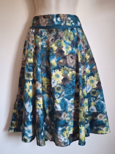 LAURA ASHLEY Blue Lime Green Satin Floral Print Summer Skirt UK 12 EU 40 USA 8