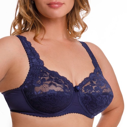 Underwire Bra Full Coverage Plus Size Wide Straps Support Panels Lace Overlay - Picture 15 of 20