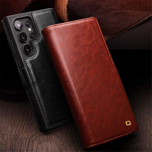 QIALINO Genuine Leather Magnetic Case Card Slot Cover for Samsung S24 Ultra S24 - Picture 1 of 40
