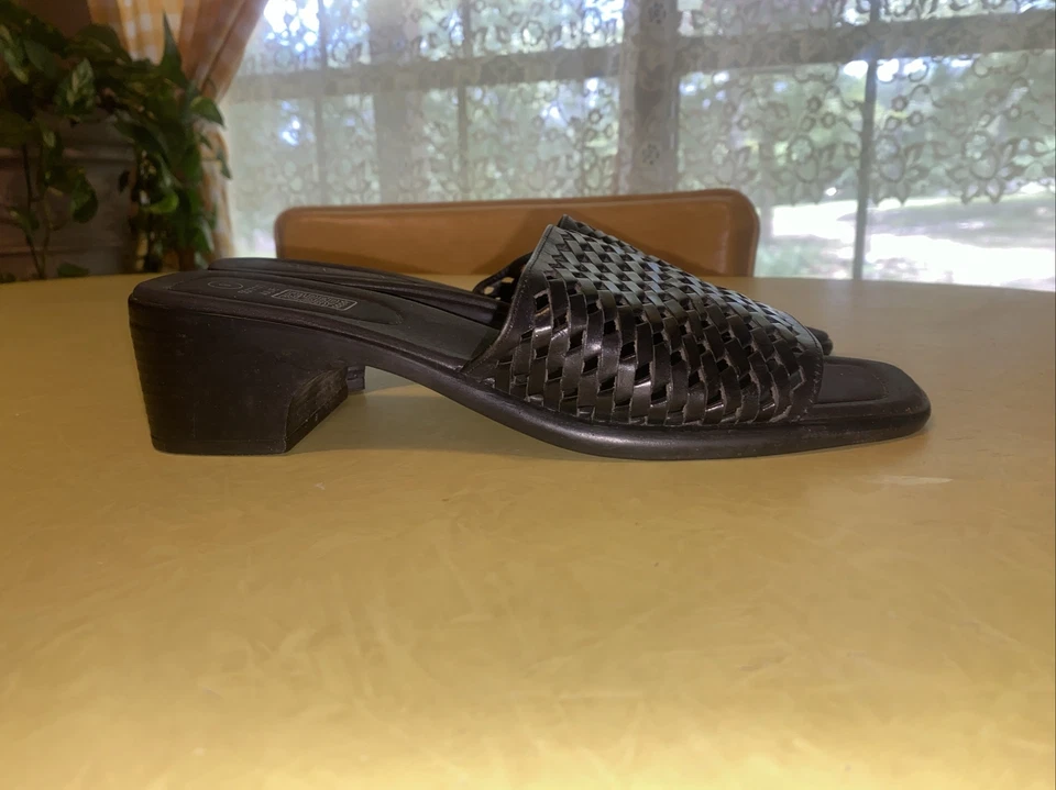 Sandalia Deslizable Mujer Faded Glory Años 90 Vintage Y2K Cuero Negro Talla 9 Foto 3 de 4