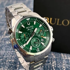 Bulova Marine Star 96B396 Green Dial Stainless Steel Chronograph Men's Watch