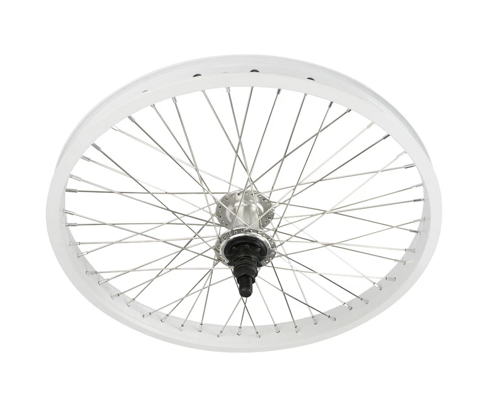 20"x2.125 BMX BICICLETA ALEACIÓN Delantera O 9T Rueda Trasera 48 Radios Cojinete Sellado Blanco Foto 3 de 3