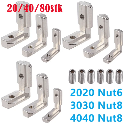 20-80 tlg Innenwinkel Außenwinkel Aluprofil Verbinder für 2020 3030 4040 Nut 6/8