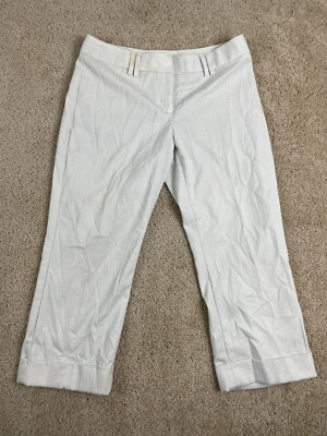 Express Design Studio Capri Pants Women 30x22 Stretch Editor Pinstripe White