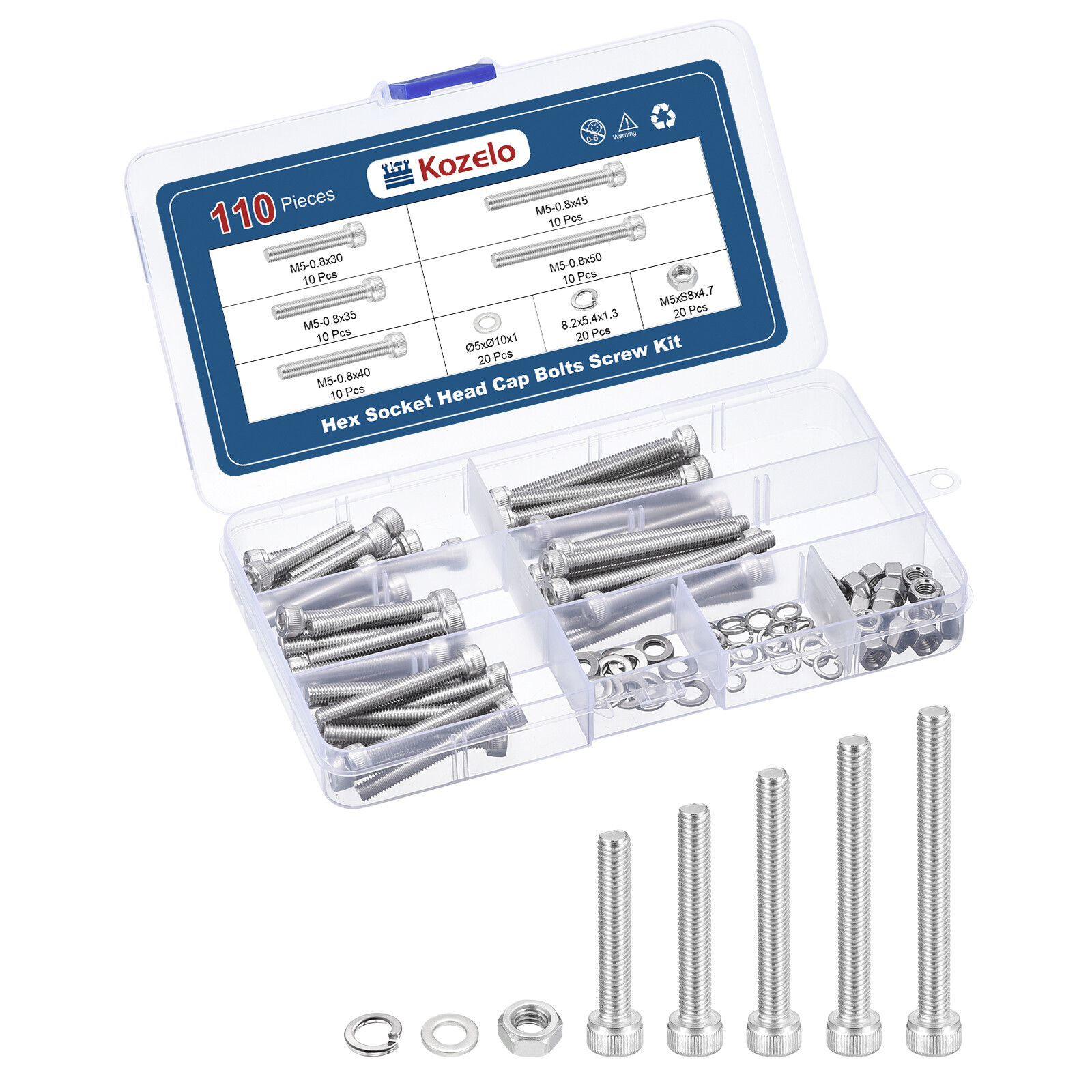 110pcs M5 Socket Head Cap Screws Bolts Nuts Kits, Stainless Steel