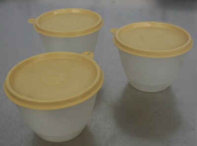 Vintage TUPPERWARE Wonderlier Refrigerator Bowls Tan /Sheer #148 SET OF 3   ***
