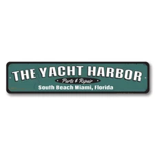 Yacht Harbor Sign, Personalized Parts & Repair Beach Location Metal Wall Decor