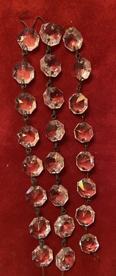 3 VINTAGE CUT CRYSTAL PRISM CHANDELIER LUSTER REPLACEMENT 8 BUTTON STRAND 7 