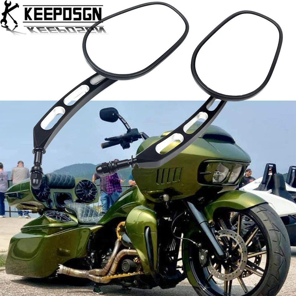 Espejos retrovisores negros CNC para motocicleta Harley Davidson Softail Road Glide Sportster A+ Foto 2 de 4