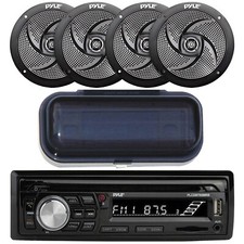 Pyle Marine Boat Yacht USB Wireless Bluetooth Radio, 4X 5.25" Speakers, Cover