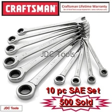 CRAFTSMAN 10 PC COMBINATION RATCHETING WRENCH SET POLISHED ALL SAE 1/4"-3/4" 20