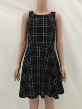 Elle Black Plaid Flare Swing Dress, Sz S
