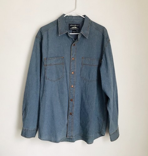 Eddie Bauer Mens L Denim Shirt Coat 