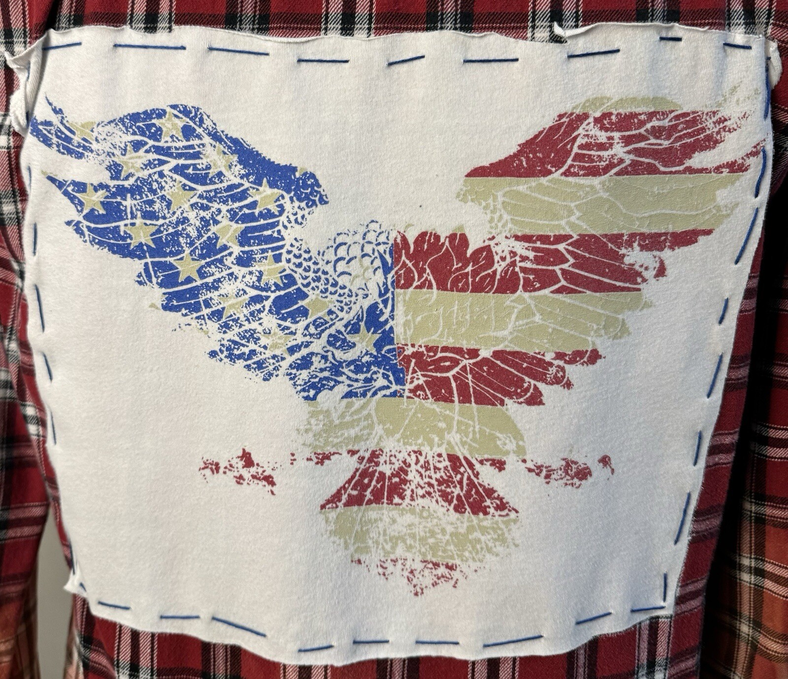 Upcycled Distressed Eagle Flag Bleached Flannel U… - image 6