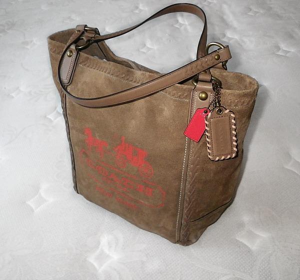 NEW COACH Limited Ed PUTTY POPPY HORSE & CARRIAGE LG SUEDE TOTE