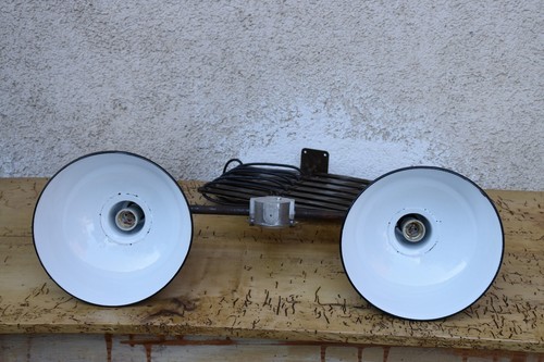 KE198 Antike Doppel Emaille Schirm Decken Scherenlampe - Bild 8 von 9