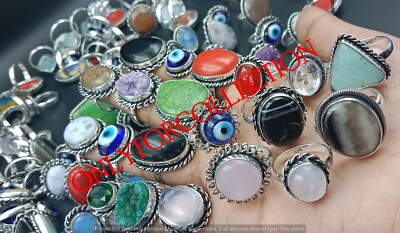 Evil Eye & Mix Gemstone 925 Sterling Silver Plated Handmade Lot Rings jewelry