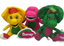 Juego de 3 juguetes de peluche Barney el dinosaurio amarillo BJ, Barney, Baby Bop 7 pulgadas nuevos con etiquetas